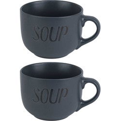Cosy & trendy soepkommen - 2x - donkergrijs - 11 cm - 510 ml - soepbeker - Kommetjes