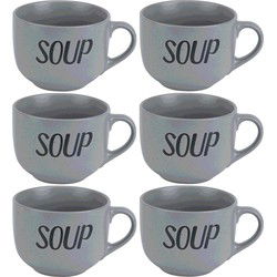 Cosy & Trendy Soepbekers/soepkommen - 6x - grijs - 11 cm - 510 ml - Kommetjes