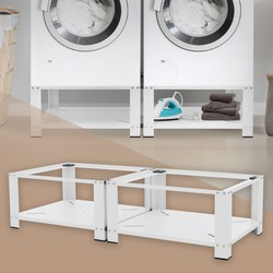 Set van 2 Wasmachine Onderbouw met Uittrekbare Planken Wit Staal ML Design