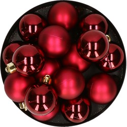 32x stuks kunststof kerstballen donkerrood 4 cm - Kerstbal