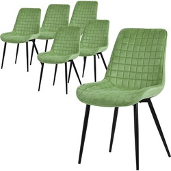 Eetkamerstoel set van 6 salie met fluwelen bekleding en stalen poten Keukenstoel met rugleuning ML design