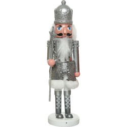 Kerstbeeldje kunststof notenkraker poppetje/soldaat zilver 28 cm kerstbeeldjes - Kerstbeeldjes