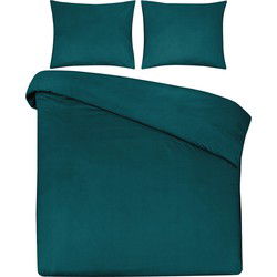 DoubleDry Dekbedovertrek 100% Natuurlijk Katoen - Tweepersoons 200x200/220 cm + 2 Kussenslopen - Ademend & Zacht - Groen Blauw