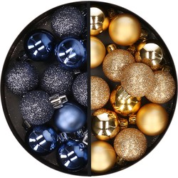 34x stuks kunststof kerstballen donkerblauw en goud 3 cm - Kerstbal