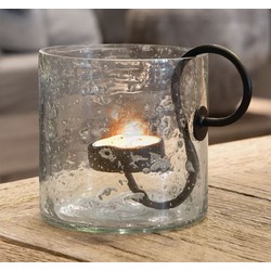 Glazen vaas met metalen kaarsenhouder "Ties", afmeting: 10 x 10 cm - Leeff