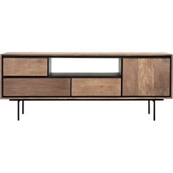 DTP Home TV stand Metropole medium, 1 door, 3 drawers, open rack,60x155x40 cm, recycled teakwood