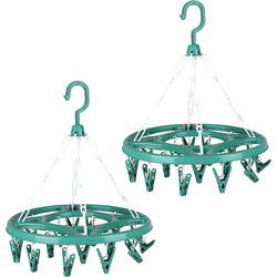Urban Living Wasgoed droogcarrousel/droogmolen - 2x - 18 clips/knijpers - groen - kunststof - 32 cm - Hangdroogrek