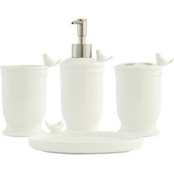 Clayre & Eef Badkamerset Set van 4 Vogel Wit Keramiek Vogel Badkamer Accessoires Set