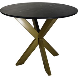 HSM Collection-Ronde Eettafel Marmer-90x90x76-Zwart/Goud-Marmer/Metaal