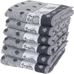 Twentse Damast Keukendoekenset - 6 stuks - Uil Zwart