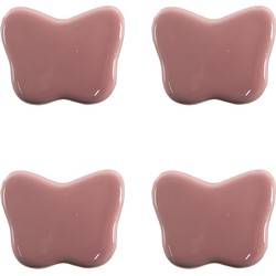 Clayre & Eef Deurknop Set van 4 Vlinder 4x3 cm Roze Keramiek Meubelknop