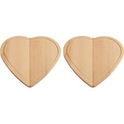 Hartvormig houten plank - 2x - 16 x 16 cm - Serveerplank/broodplank - Snijplanken