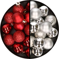 36x stuks kunststof kerstballen rood en zilver 3 en 4 cm - Kerstbal