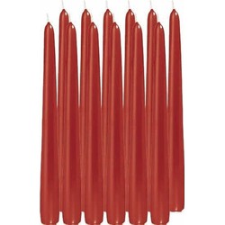 12x Lange kaarsen rood 25 cm 8 branduren dinerkaarsen/tafelkaarsen - Dinerkaarsen