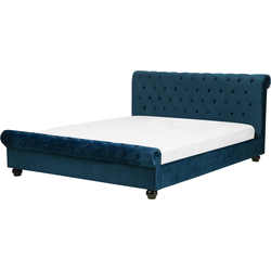 Beliani AVALLON - Tweepersoonsbed-Blauw-Fluweel