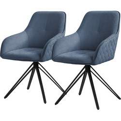 Eetkamerstoel set van 2 draaibare stoelen blauw in geweven stof met rugleuning en armleuningen ML design