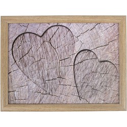 2x Laptrays/schoottafels houten/harten print 43 x 33 cm - Dienbladen