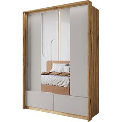 Meubella - Kledingkast Innocent - Beige - 159 cm - Met spiegel