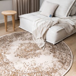 Rond Vintage Vloerkleed Keshan Bruin/Beige - Polypropyleen - Rond 120 Ø - (S)