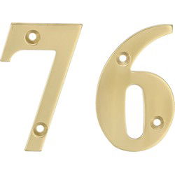 AMIG Huisnummer 76 - massief messing - 5cm - incl. bijpassende schroeven - gepolijst - goudkleur - Huisnummers
