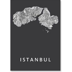Kunst In Kaart Istanbul Poster 50 x 70 cm - Zwart