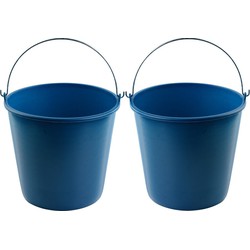 2x Emmer blauw 16 liter 32 x 28 cm schoonmaakartikelen - Emmers