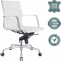 Feel Furniture - Lage Executive bureaustoel - 100% Leer - Wit