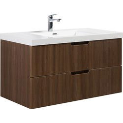 Badplaats Badkamermeubel Set Thermis 100cm - Bruin Teak - Badmeubel met Wastafel