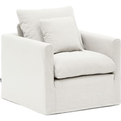 Kave Home - Fauteuil Nora met kussen met afneembare hoes van ecru linnen en katoen 92 cm