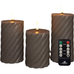 Stompkaars swirl wax led 3d vlam op batterij met afstandbediening set van 3 d7.5h10/12.5/15 cm taupe