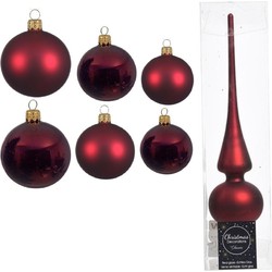 Groot pakket glazen kerstballen 50x donkerrood glans/mat 4-6-8 cm met piek mat - Kerstbal