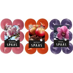 Candles by Spaas geurkaarsen - 36x stuks in 3 geuren - Maxi theelichtjes van 4.5 branduren - geurkaarsen