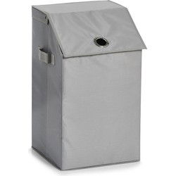 Zeller Wasmand - grijs - met deksel - polyester - 34 x 34 x 60 cm - Wasmanden