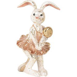 Clayre & Eef Decoratie Beeld Konijn Beige Goudkleurig Kunststof
