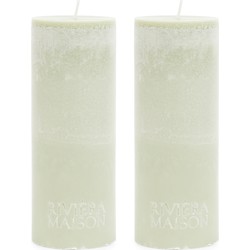 Riviera Maison Stompkaarsen - Pillar Candle ECO Green - Kaarsen Set 2 stuk - Groen 7x18 cm