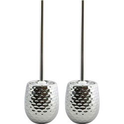 MSV Toiletborstel houder Phoenix - 2x - keramiek - zilver - 41 cm - Toiletborstels