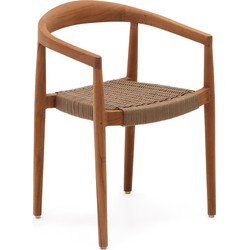 Kave Home - Ydalia stapelbare stoel in massief teakhout met natuurlijke afwerking en beige touw
