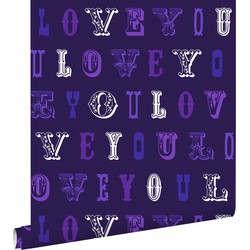 ESTAhome behang love you - quotes paars - 53 cm x 10,05 m - 136835