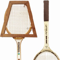 ESTAhome behang XXL vintage tennisrackets wit. bruin en beige