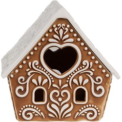 Clayre & Eef Waxinelichthouder Gingerbread house 9x7x8 cm Bruin Porselein Theelichthouder