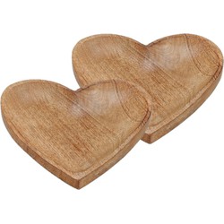 Set van 2x stuks serveerplanken/dienbladen van mangohout hartvorm 20 cm - Dienbladen