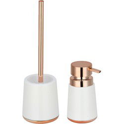 MSV Toiletborstel in houder 38 cm/zeeppompje 260 ml badkamer set Coruna - RVS - wit/koper - Badkameraccessoireset