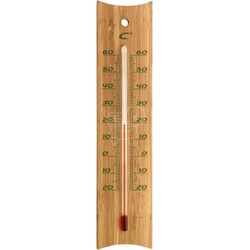 Binnen/buiten thermometer bamboe 4,5 x 20 cm - Buitenthermometers