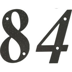 AMIG Huisnummer 84 - massief gesmeed staal - 10cm - incl. bijpassende schroeven - zwart - Huisnummers