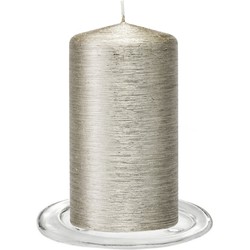 Trend Candles - Stompkaarsen met glazen onderzetters set van 2x stuks - zilver 7 x 13 cm - Stompkaarsen