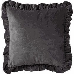 Dutch Decor YARA - Sierkussen 45x45 cm - 100% katoen - velvet - met ruches - Charcoal Gray - antraciet - Dutch Decor