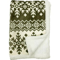 Textino SVEN - Plaid 140x180 cm - fleece deken met sherpa en nordic print - Martini Olive - groen met wit - Textino