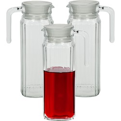 Waterkan - 3x - met deksel - 1,1L - glas - schenkkan - waterkaraf - Schenkkannen