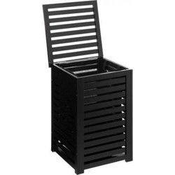 Zwarte Bamboe wasmand 65 Ltr met deksel en waszak 40x40x58 cm - Zwart