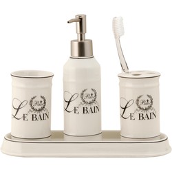 Clayre & Eef Badkamerset Set van 4  Beige Keramiek Le bain Badkamer Accessoires Set